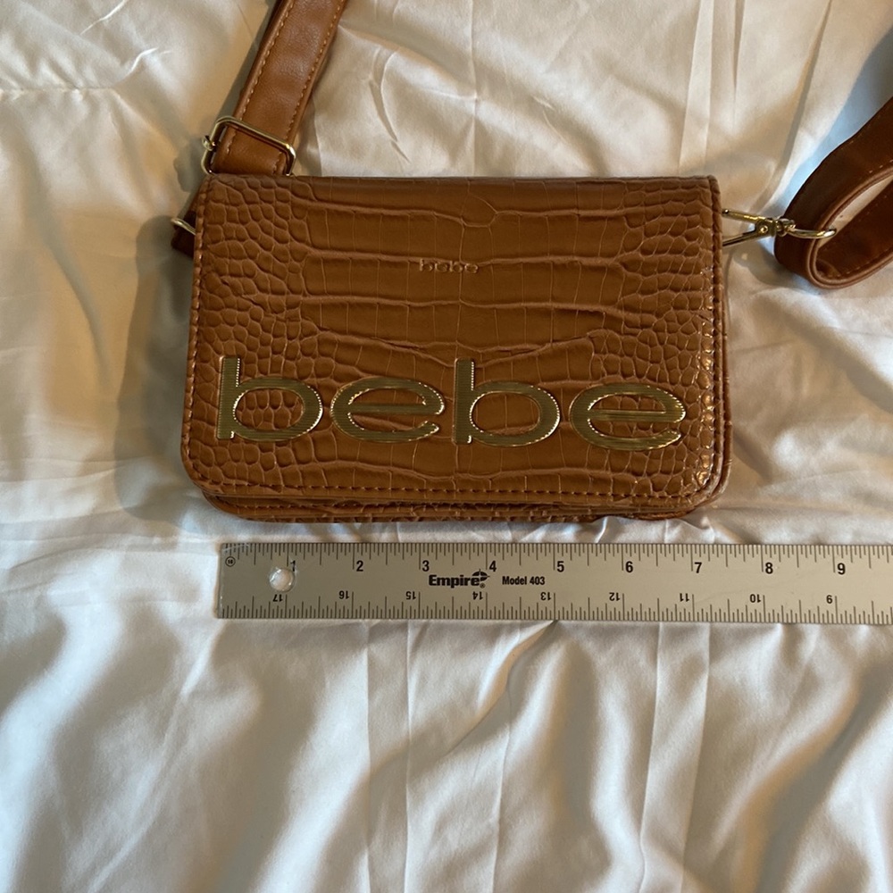 bebe Croc Embossed Crossbody Bag Camel Brown Logo Y2K Shoulder Purse - Picture 9 of 15